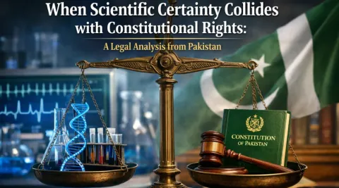 Balance scale showing forensic science and the Constitution of Pakistan representing conflict between scientific certainty and constitutional rights