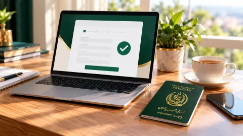 Renewing a Pakistani passport online on a laptop